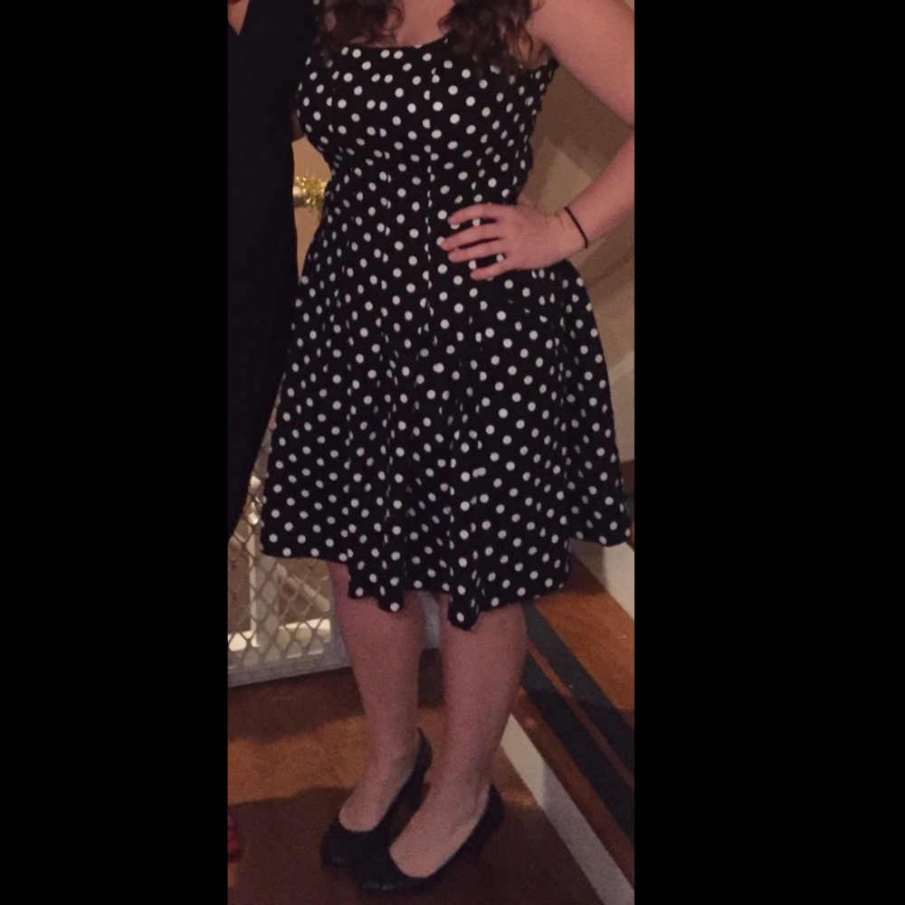 Black and white polka dot a-line dress